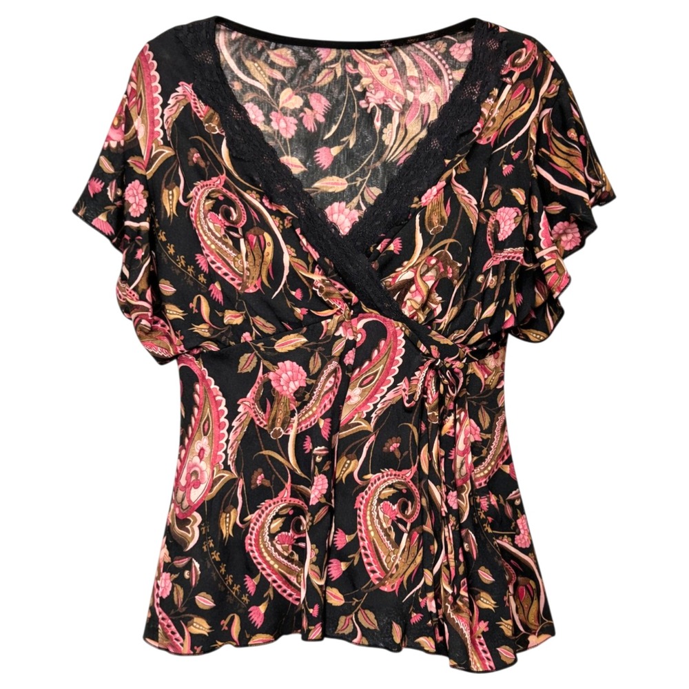 Y2K Self Esteem Coquette Babydoll Paisley Lace Top Womens Sz XL Dark Romantic